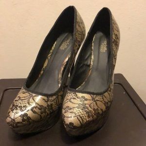 Black Lace print platform heels